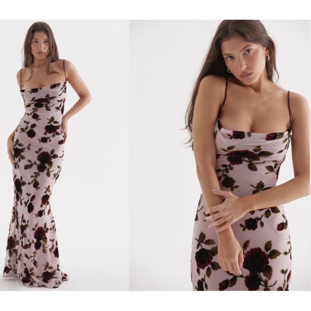 HOUSE OF CB 'Serena' Pink Devore Maxi Dress NWOT size M - Picture 12 of 16
